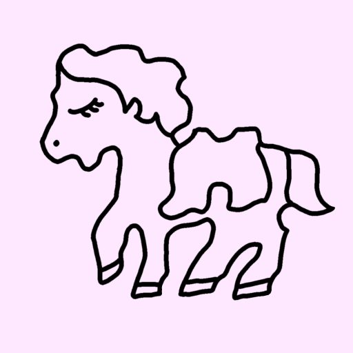 A small pink horse wearing a saddle